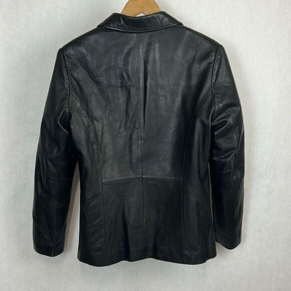 Vtg 90s Wilsons Leather Pelle Studio Jacket Coat Sz Medium Black Fitted Button F - Picture 4 of 11